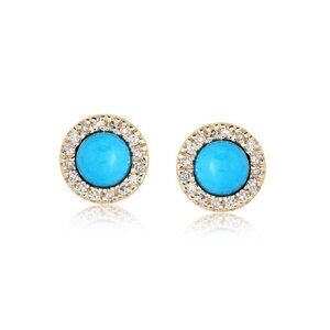 Feminine Turquoise 14K (or 18k upon request) Yellow Gold Diamond Stud Earrings